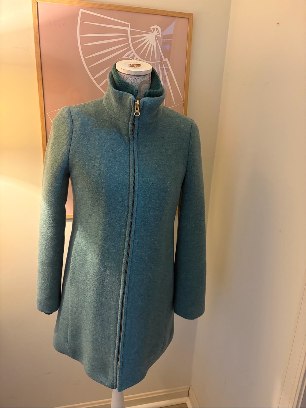 J. Crew Teal Zip-Front Wool-Blend Coat
Italian Stadium Cloth by Nello Gori